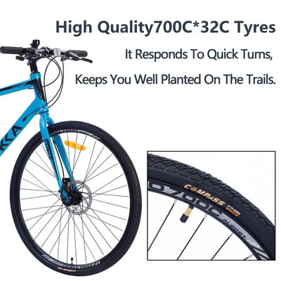 Segmart 21-Speed Mountain Bike, 28-inch Wheels Lightweight Road Bike, Hybrid Aluminum Frame and Upgrade Dual Disc Brake MTB for Men Women Adult, Blue SS2055