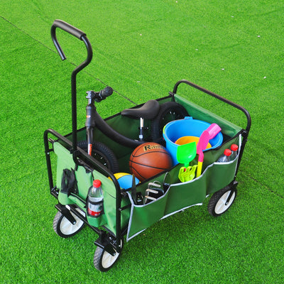 Grocery Wagon with Wheels Collapsible Cart, SEGMART Wagon for Groceries Foldable Wagon, Folding Wagons and Carts with Cup Holder & Adjustable Handle, Beach Wagon for Sand Park Camping, Red, H856