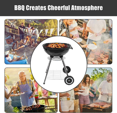 Small Charcoal Grill, SEGMART Charcoal BBQ Grill Charcoal with 2 Wheels, Outdoor BBQ Grill Charcoal with Ventilation & Metal Griddle, 18" Dia x 23.6" H Grill Outdoor Cooking for Camp Yard, Black,H1215