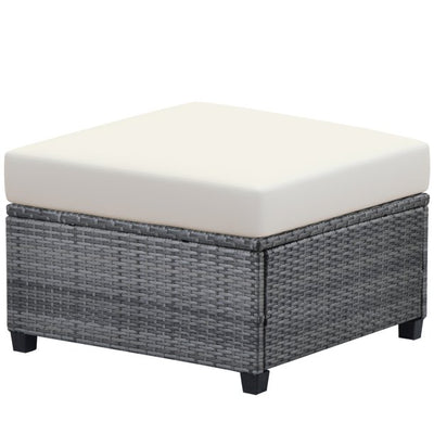 7 Piece Patio Furniture Set with 6 Rattan Wicker Chairs, Coffee Table and 2 Pillows, Outdoor Conversation Set with Beige Cushions for Backyard, Porch, Garden, Poolside, LLL4246