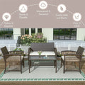 Backyard Outdoor Furniture Sets, Rattan Wicker Bistro Conversation Sets, Garden Backyard Balcony Porch Poolside Armchair Seat Furniture Sets with Soft Cushion and Glass Table, Brown, S704