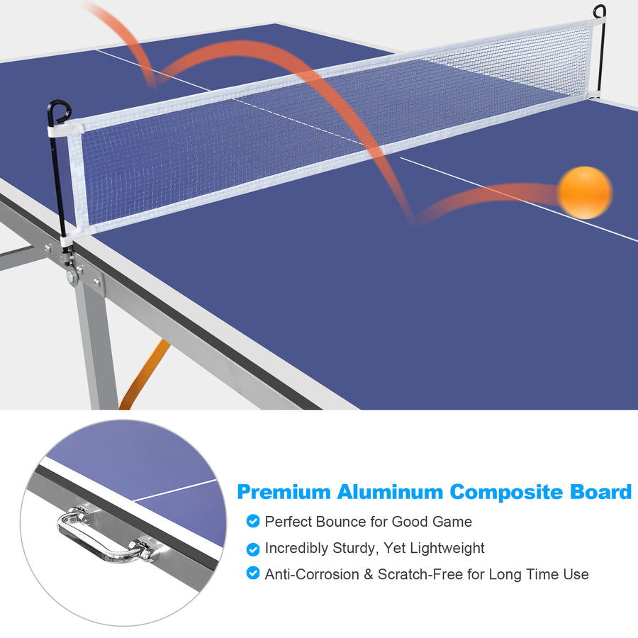 6ft Mid-Size Table Tennis Table Foldable, Portable Ping Pong Table Set –  SEGMART