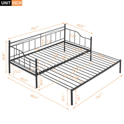 SEGMART Twin Size Metal Daybed with Pull Out Trundle, Modern 2 in 1 Sofa Bed for Kids Teens Adults, Metal Trundle Bed Frame for Bedroom Living Room Guest Room, No Box Spring Needed