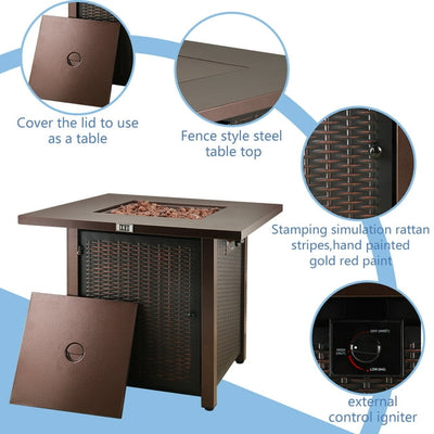 Gas Fire Pit, SEGMART 28" 40,000 BTU Fire Pit Table, Propane Fire Pit with Lid/Lava Rocks, Metal Square Gas Fire Pits for Outside Garden Backyard Deck Patio, Bronze, LLL4004