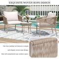 3pcs Outdoor Woven Rope Conversation Bistro Set, Patio Chat Furniture Sets with 2 Single Chairs and 1 Coffee Table, All-Weather Outdoor Woven Rope Sofa Set for Garden Backyard Balcony Poolside