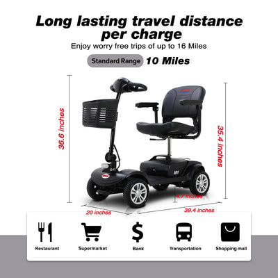 Segmart Mobility Scooter for Seniors, 20''W Armrest, Rear Suspension, Front Rear Light, 300lbs, Black