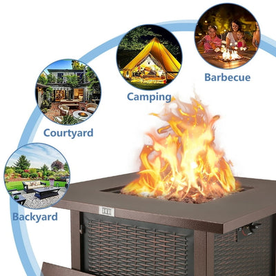 Gas Fire Pit, SEGMART 28" 40,000 BTU Fire Pit Table, Propane Fire Pit with Lid/Lava Rocks, Metal Square Gas Fire Pits for Outside Garden Backyard Deck Patio, Bronze, LLL4004