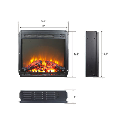 18" Electric Fireplace Insert, Freestanding & Recessed Heater with Overheating Protection, Log Set and Realistic Flame, with Glass Door and Mesh Screen, 1400W
