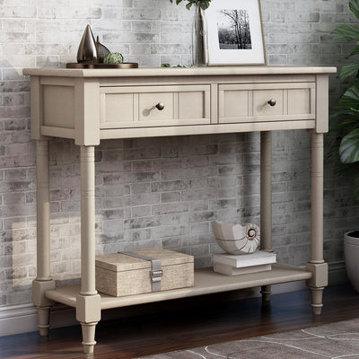 Entryway Table with Storage, SEGMART Console Table with Drawers, Solid Wood Entryway Table with Shelf, Modern Entry Table Console Table for Living Room Entryway Hallway Foyer, Retro Grey