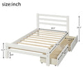 Twin Wood Bed Frame, Kids Platform Twin Bed with 2 Storage Drawers and Headboard, Platform Bed Frame Mattress Foundation with Wood Slat Support for Kids, Teens, White, SS1004