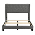 Upholstered Platform Queen Bed Frame, Grey Button Tufted Platform Queen Bed Frame with Headboard, Linen Fabric Bed Frame with Wood Slat Support, Box Spring Needed, Easy Assembly, 500lbs, Grey, SS11