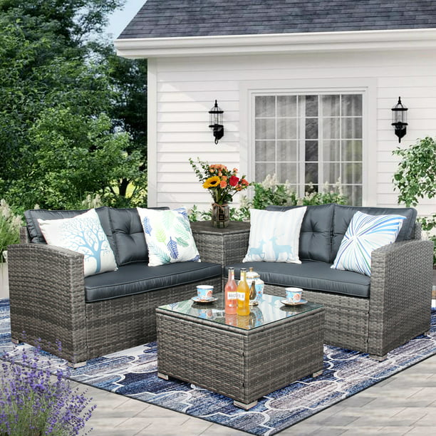 Clearance Wicker Patio Sets 4 Piece Patio Furniture Sets with Lovese SEGMART