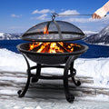 Fire Pit for Outside, Premium Round Steel Fire Pit w/Flame-Retardant Lid, Outdoor Metal Fire Pit with Poker, Multifunctional Heater/Grill/Ice Pit for Backyard Patio Garden BBQ Grill, SS1109