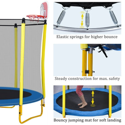 60" Trampoline for Kids, SEGMART 5FT Indoor Outdoor Trampoline with Enclosure Net, Mini Baby Toddler Trampoline with Basketball Hoop, Recreational Trampolines Birthday Gifts for Children