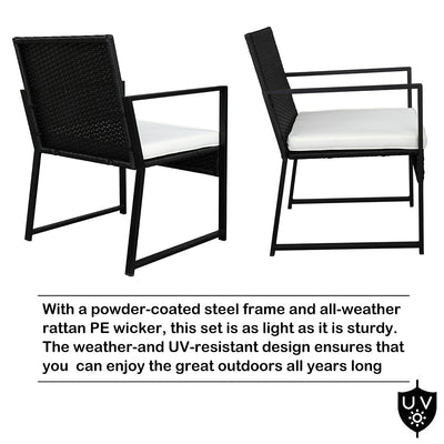 Outdoor Patio Furniture Sets Clearance, 3 Piece Outdoor Chairs with Cushions, Modern Patio Bistro Rattan Chair Conversation Sets with Coffee Table for Backyard Garden Pool Deck, L