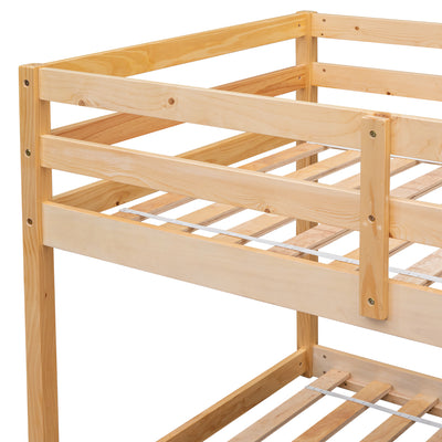 SEGMART Twin Over Twin Floor Bunk Beds with Safety Ladder and Guardrail, 400lbs Heavy Duty Solid Wood Low Bunk Bed Mattress Foundation for Boys Girls, Space-Saving Bedroom Dorm Furniture, Nature