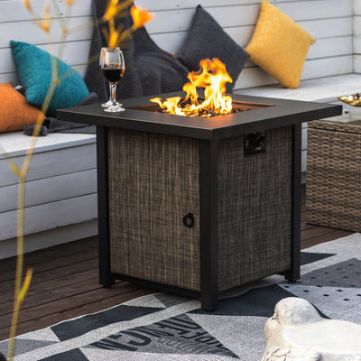 SEGMART 28" Propane Gas Fire Pit Fireplace, Outdoor 40,000 BTU Auto-Ignition Propane Gas Fire Pit Table, Rattan-Look Fire with Lava Stone, Adjustable Flame and Control Knob, Removable Lid, S9682