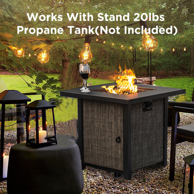 SEGMART 28" Propane Gas Fire Pit Fireplace, Outdoor 40,000 BTU Auto-Ignition Propane Gas Fire Pit Table, Rattan-Look Fire with Lava Stone, Adjustable Flame and Control Knob, Removable Lid, S9682