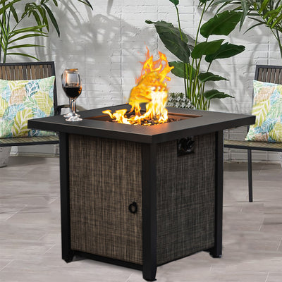 SEGMART 28" Propane Gas Fire Pit Fireplace, Outdoor 40,000 BTU Auto-Ignition Propane Gas Fire Pit Table, Rattan-Look Fire with Lava Stone, Adjustable Flame and Control Knob, Removable Lid, S9682