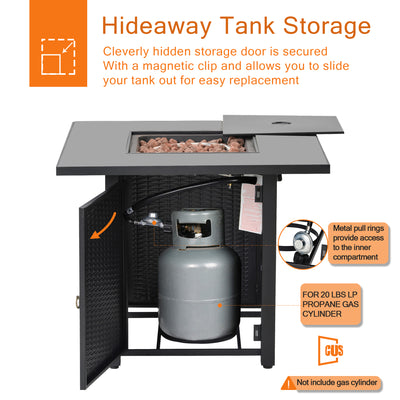 SEGMART 28" Propane Gas Fire Pit Fireplace, Outdoor 40,000 BTU Auto-Ignition Propane Gas Fire Pit Table, Rattan-Look Fire with Lava Stone, Adjustable Flame and Control Knob, Removable Lid, S9682