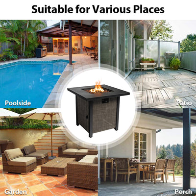 SEGMART 28" Propane Gas Fire Pit Fireplace, Outdoor 40,000 BTU Auto-Ignition Propane Gas Fire Pit Table, Rattan-Look Fire with Lava Stone, Adjustable Flame and Control Knob, Removable Lid, S9682