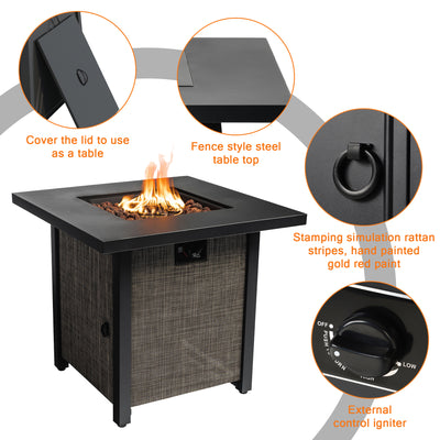 SEGMART 28" Propane Gas Fire Pit Fireplace, Outdoor 40,000 BTU Auto-Ignition Propane Gas Fire Pit Table, Rattan-Look Fire with Lava Stone, Adjustable Flame and Control Knob, Removable Lid, S9682