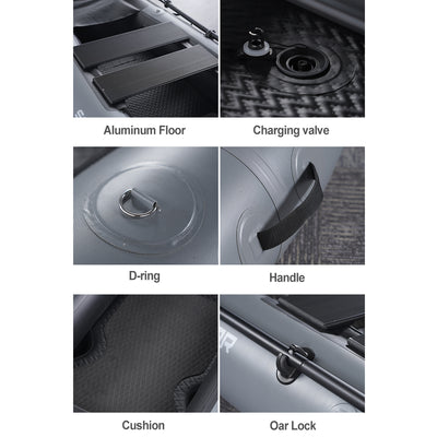 2 Person kayak, SEGMART Thick Fishing PVC Boat for Kids and Adults, Inflatable Kayak with Pump, Aluminum Alloy Seat, Paddle, Inflatable Mat, Repair Kit, Fin, Strap, 440lb Weight Capacity, Grey