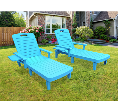 Segmart 2 Pieces Patio Chaise Lounge Furniture Set, Pool Reclining Chaise Chairs Set with Side Table, 5-Level Angles Adjust Backrest Outdoor Lounge, Blue, SS2122