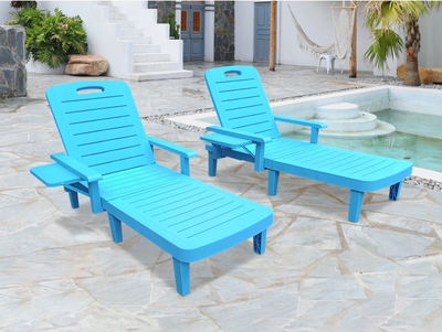 Segmart 2 Pieces Patio Chaise Lounge Furniture Set, Pool Reclining Chaise Chairs Set with Side Table, 5-Level Angles Adjust Backrest Outdoor Lounge, Blue, SS2122