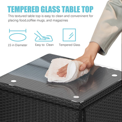 Reclining Outdoor Patio Lounge Furniture Set of 2, 3 Pieces All-Weather Poolside Rattan Wicker Pool Chaise Chairs Sets with 2 Pillows & Coffee Table, Brown PE Wicker and Blue, SS2114