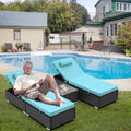 Outdoor PE Rattan Wicker Lounge Set of 2 with Pillows, Folding Reclining Chaise Chairs for Outside, Poolside Rattan Wicker Pool Chaise Lounge Chairs for Poolside Backyard Deck Porch Garden, SS2113
