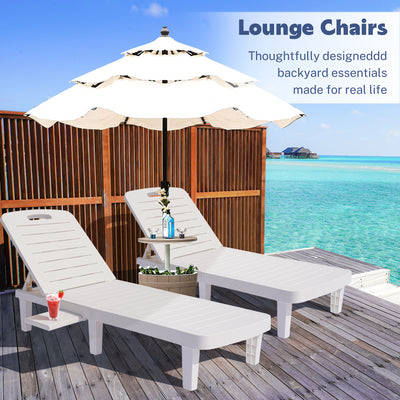 Segmart 2 Pieces Patio Chaise Lounge Furniture Set, Pool Reclining Chaise Chairs Set with Side Table, 5-Level Angles Adjust Backrest Outdoor Lounge, White, SS2122