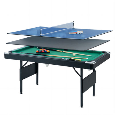 Segmart 5.5 FT 3 in1 Pool Table, Portable Billiards Table for Families, Muitfunctional Game Table with Table Tennis Top, Dining Table, Includes Balls, Cues, Felt Brush, Green