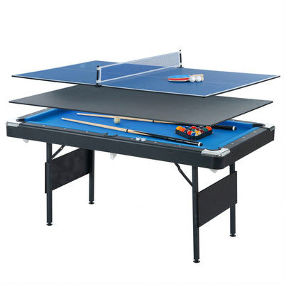 Segmart 5.5 FT 3 in1 Pool Table, Portable Billiards Table for Families, Muitfunctional Game Table with Table Tennis Top, Dining Table, Includes Balls, Cues, Felt Brush, Blue