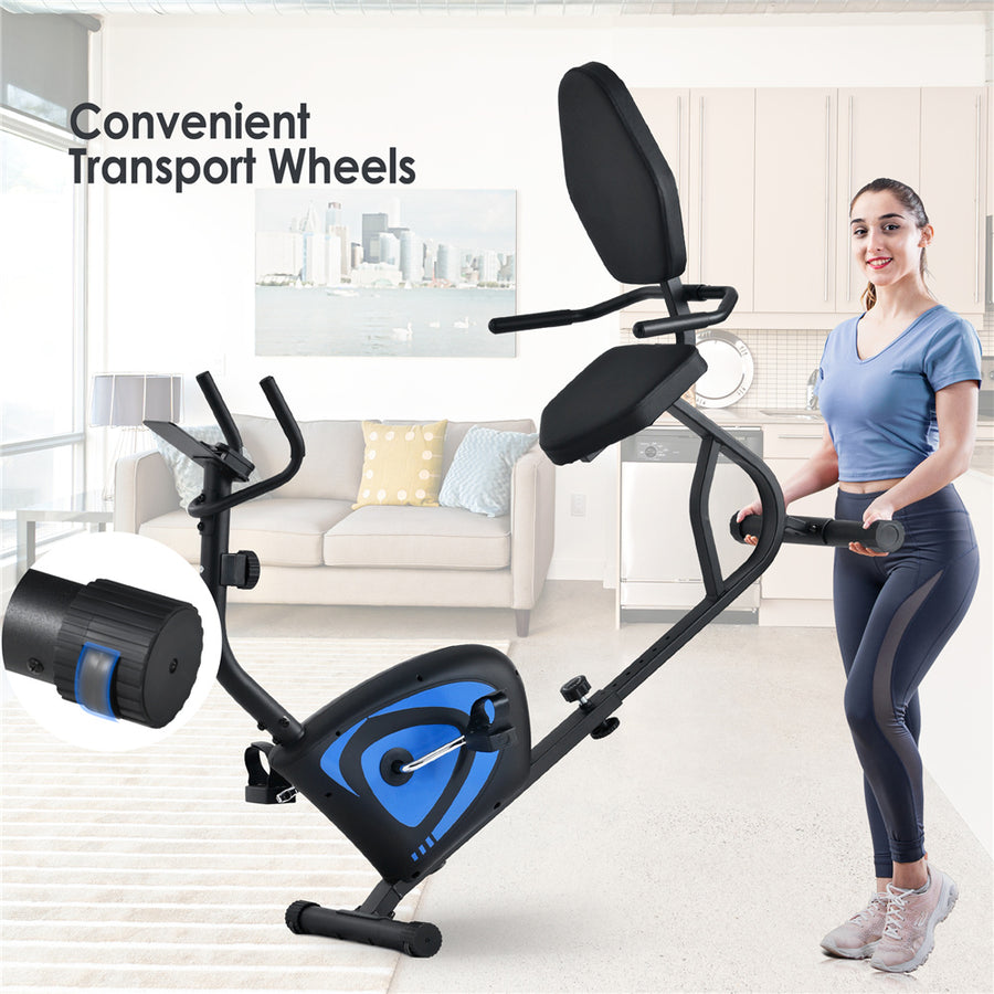 Recumbent Exercise Bike, Recumbent Bike with Digital Monitor, 8-Level Magnetic Resistance Indoor Cycling Stationary Bike with Adjustable Seat, Excersize Equipment for Home Workout, Holds 285lbs, L4458