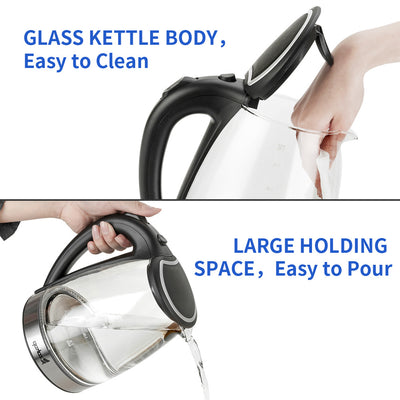 Water Kettle, 1.8L Electric Kettle to Boil Water, SEGMART Electric Tea Kettle w/ Auto Shutoff, Glass Electric Tea Kettle in Black w/ LED Light, Hot Water Pot Electric for Tea & Coffee, H609