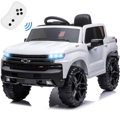 Licensed Chevrolet 12V Ride on Toys for Kids, Ride on Truck w/ Remote Control, Toddler Electric Motorized Vehicles Ride on Cars Christmas Gifts for Girls Boys, Spring Suspension, White, L