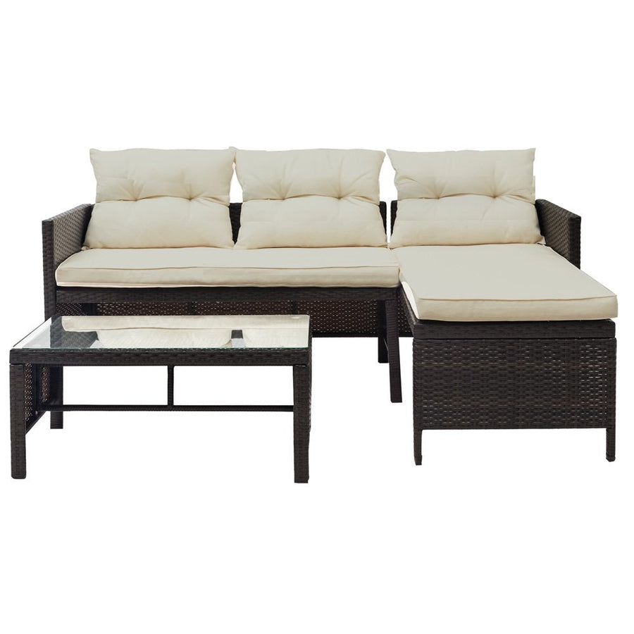 Rattan Wicker Patio Furniture, 3 Piece Patio Furniture Sofa Sets with PE Rattan Loveseat Sofa, Glass Coffee Table, All-Weather Patio Conversation Set with Lounge for Backyard, Porch, Garden, LLL244
