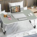 Fold Laptop Desk for Bed, Portable Laptop Bed Tray with Legs, Small Lazy Laptop Bed Tray with iPad Slots, Gray Laptop Table for Adults/Students/Kids, Eating Working Desk for Couch/Sofa/Floor, L