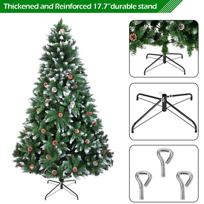 Christmas Trees Clearance, 7FT Flocked Christmas Tree with 1350 Tips, Pine Cones, Upgraded Artificial Snow Christmas Tree with Metal Stand, Indoor Christmas Decorations for Home, Festival, Party, L