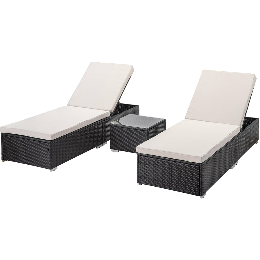 Chaise Lounges for Beach, 3Pcs Patio Furniture Set with Coffee Table, Outdoor Chaise Lounge Chairs with Adjustable Back, All-Weather Rattan Reclining Lounge Chair for Backyard, Garden, Pool, L4549