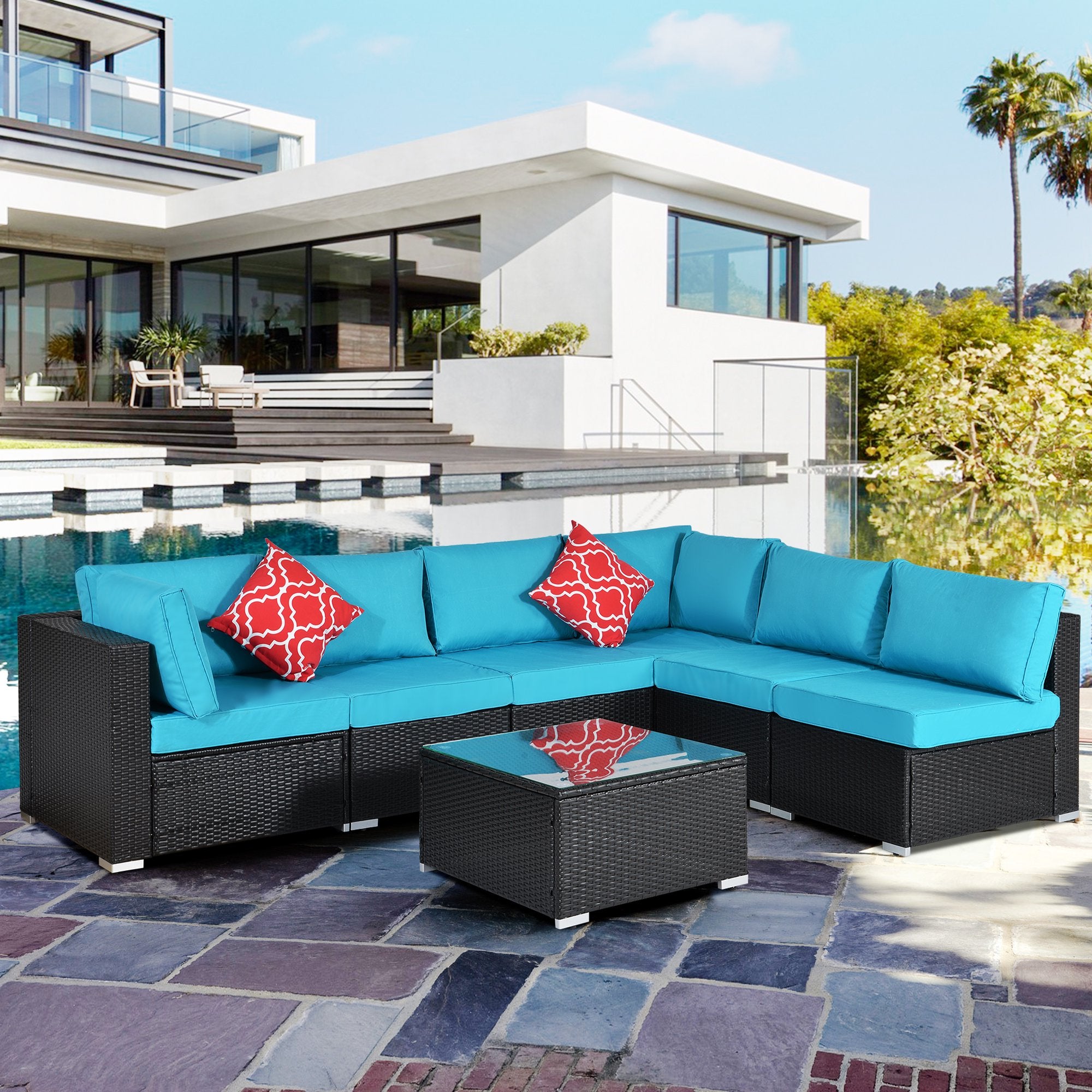 Clearance! Patio Outdoor Furniture Sets, 7 Pieces All-Weather