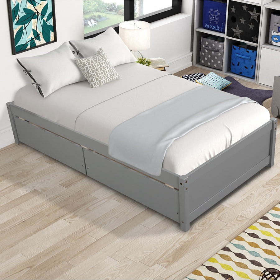 Wood Platform Bed Frame with Storage, Twin Size Bed Frame for Girls Boys, SEGMART Classic Twin Bed Frame with Drawers/Wood Slat Support, Kids Twin Bed Frame No Box Spring Needed, Grey, H696