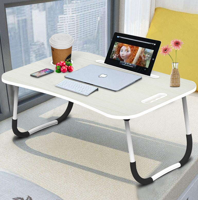 Fold Laptop Desk for Bed, Portable Laptop Bed Tray with Legs, Small Lazy Laptop Bed Tray with iPad Slots, White Laptop Table for Adults/Students/Kids, Eating Working Desk for Couch/Sofa/Floor, HJ1822