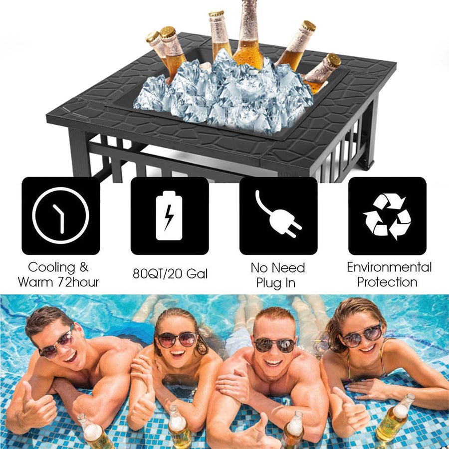 Outdoor Fire Pit, 32" Square Metal Fire Pit Table with Waterproof Cover, Stove Wood Burning BBQ Grill Fire Pit Bowl, Spark Screen & Log Poker, Ideal for Backyard Patio Beach Picnic Bonfire, K2723
