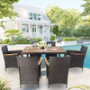 Wicker Patio Dining Set, 7PCS Outdoor Rattan Table & Chairs Set with Wooden Top & Padded Cushions, Deck Furniture Dining Table Set, Garden Porch Backyard Poolside Sectional Conversation Set, B1600