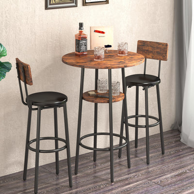 Counter Height Table Set of 3, Breakfast Bar Table and Stool Set, Minimalist Dining Table with Backrest Stools, Wood Top Pub Table & Chair Set for Kitchen Apartment Bistro
