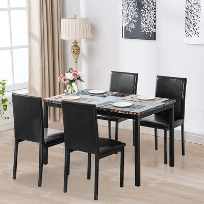 Kitchen Table and 4 Chairs Set, 48" x 30" x 30" Metal Kitchen Table Sets Faux Marble Rectangular Breakfast Table with Metal Legs & Black Finish Frame, Dining Table Sets for an Apartment Breakfast, S12528