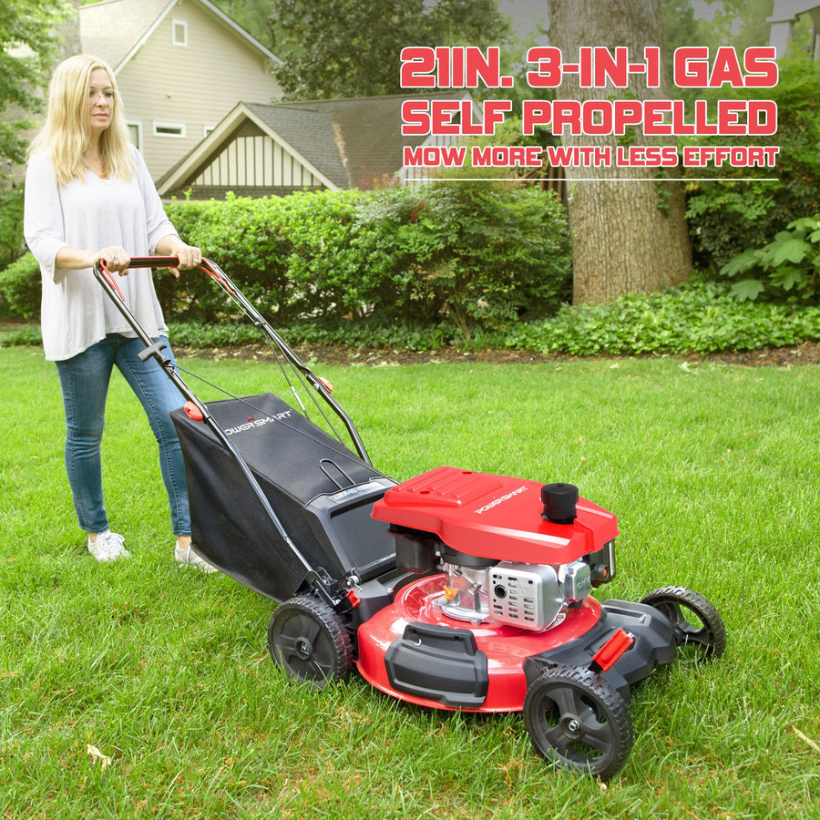 21-Inch 3-in-1 Gas Powered Self Propelled Lawn Mower, Gas Lawn