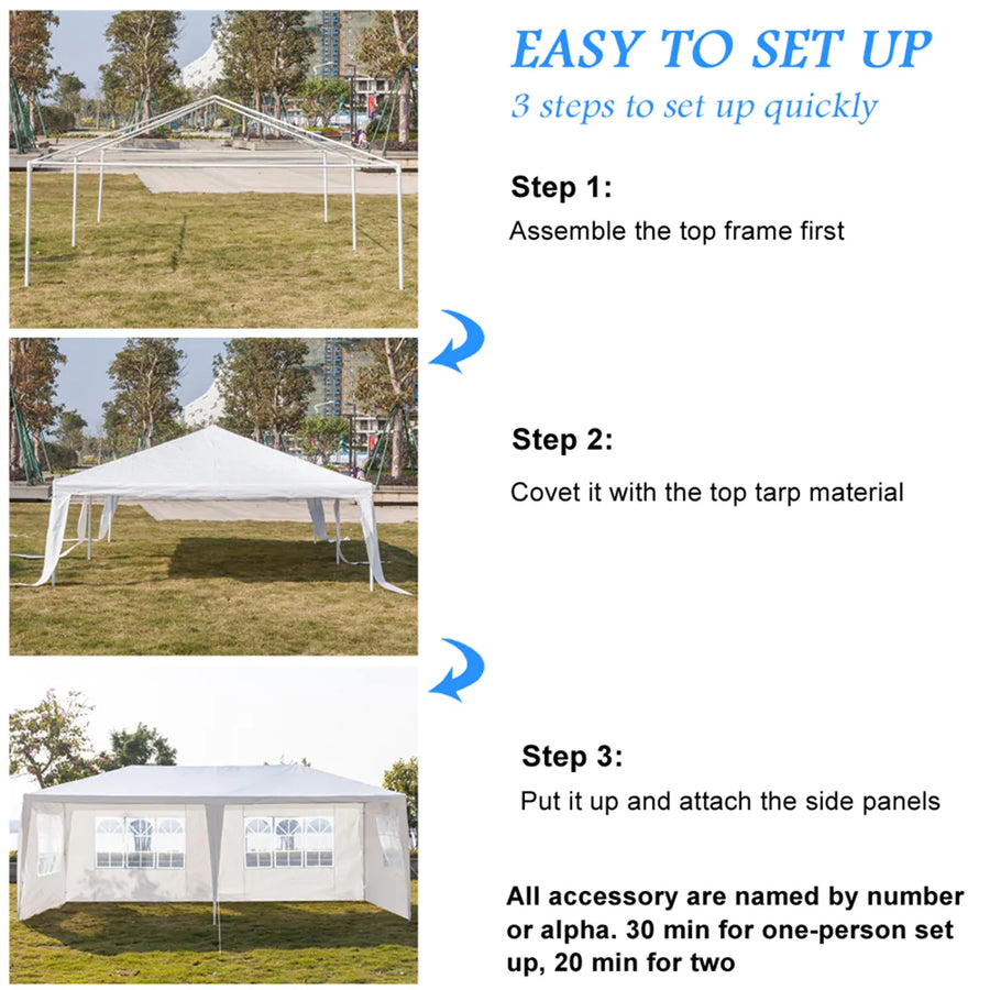 SEGMART 10 x 20 Canopy Tent with 4 Removable SideWalls for Patio Garden, Sunshade Outdoor Gazebo BBQ Shelter Pavilion, for Party Wedding Catering Gazebo Garden Beach Camping Patio, White, SS1096